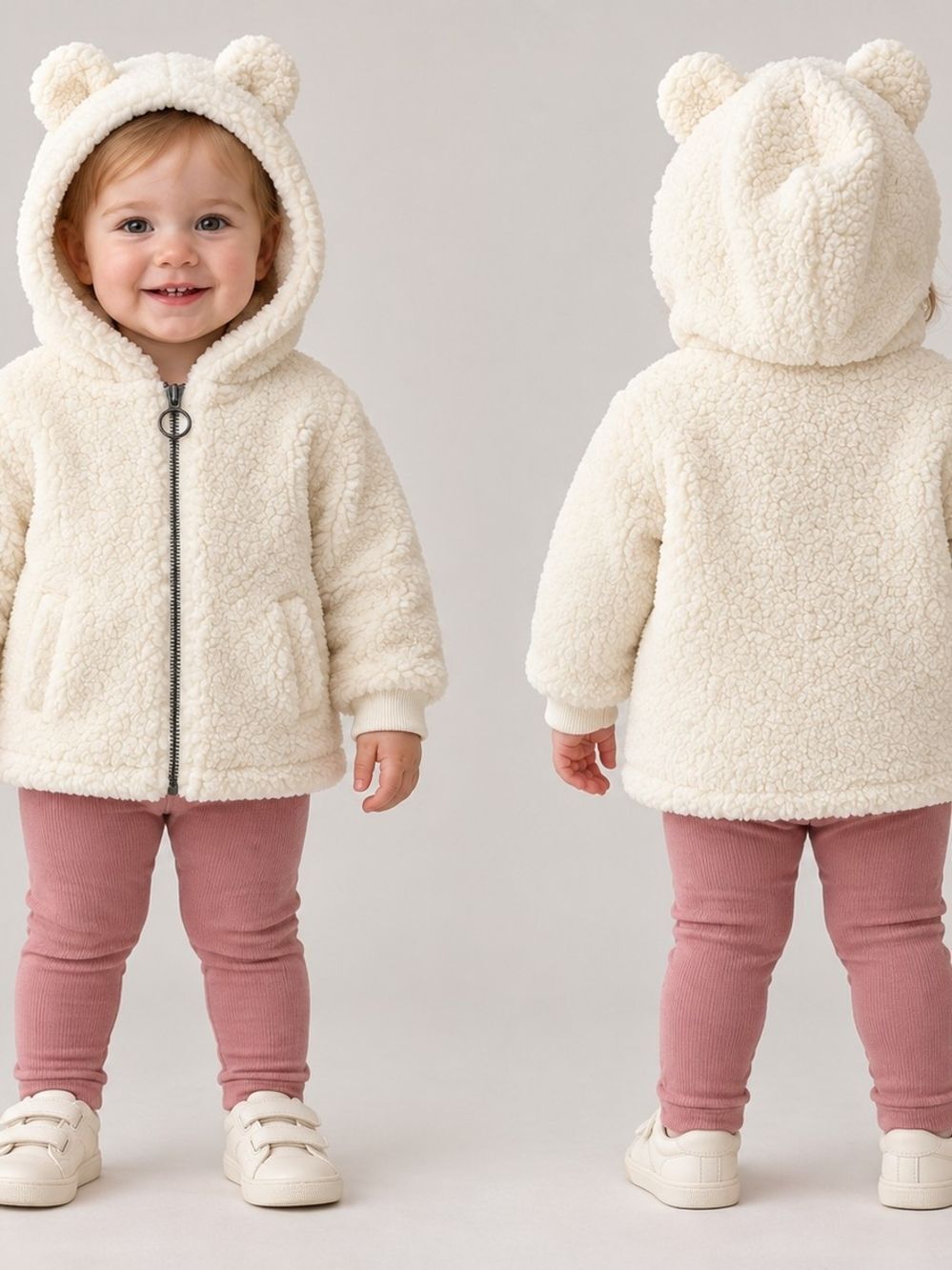 12-18 months - Cozy Teddy Hooded Sherpa Jacket in Cream